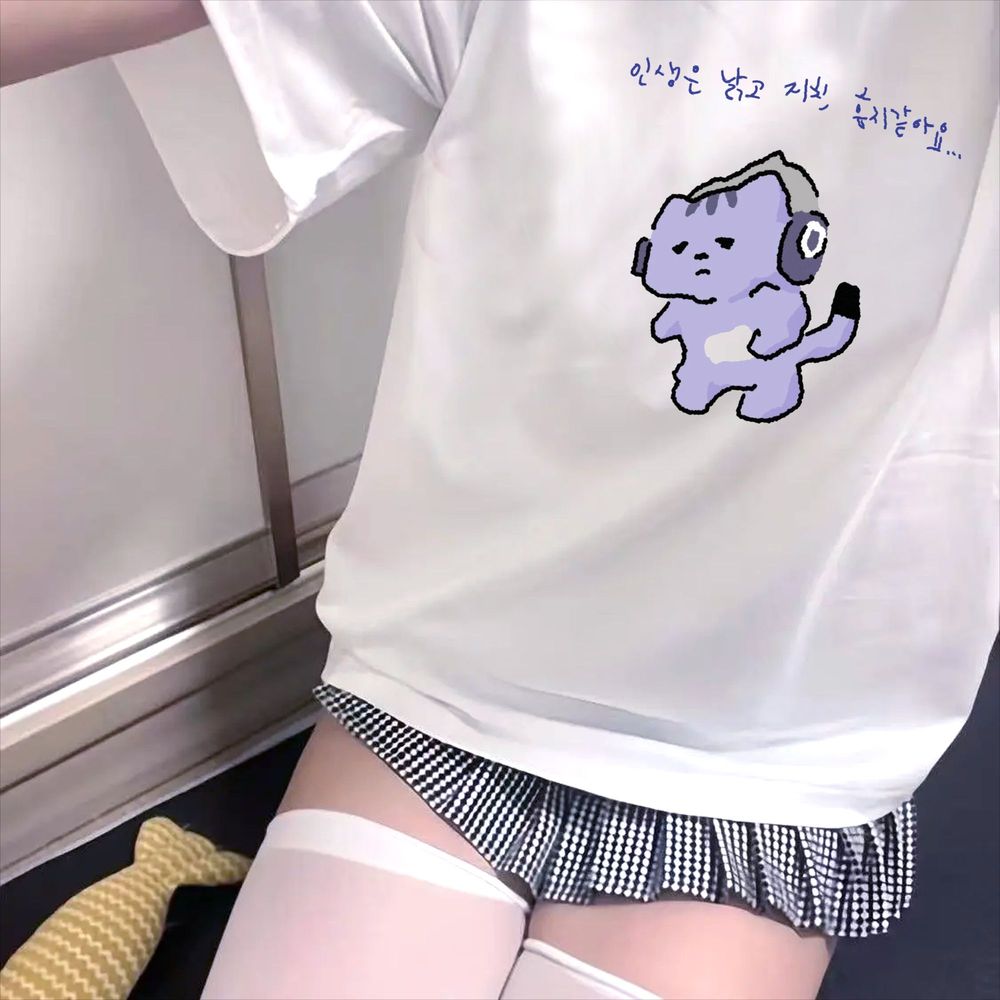 Kaus Gambar Cetak Teks Lucu 'L - Lifestyle Of Korean ulasan dan harga