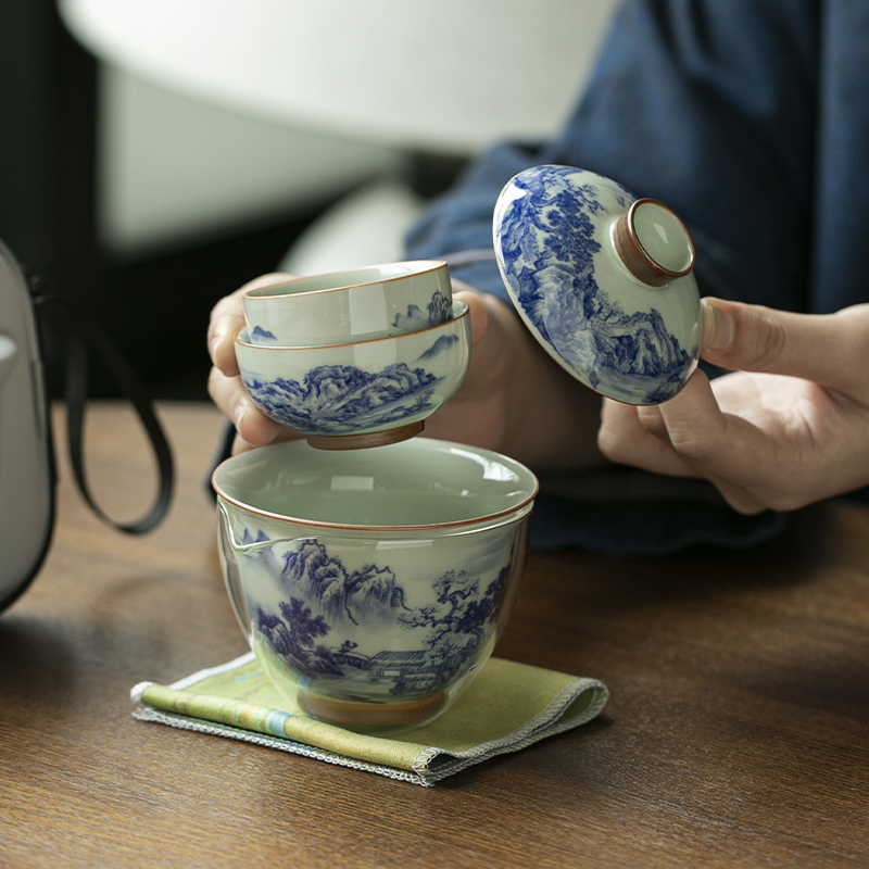 Cangkir Teh Porselen Biru dan  - Korean Tea Set ulasan dan harga