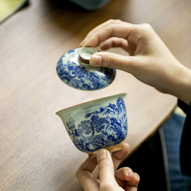 Cangkir Teh Porselen Biru dan  - Korean Tea Set ulasan dan harga