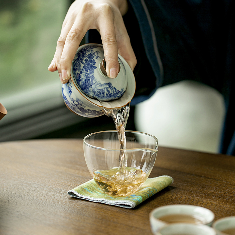 Cangkir Teh Porselen Biru dan  - Korean Tea Set ulasan dan harga